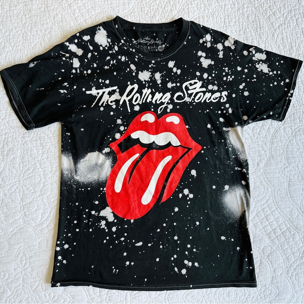 The Rolling Stones Size M 100% Cotton Short Sleeve Band Splatter Black T-Shirt